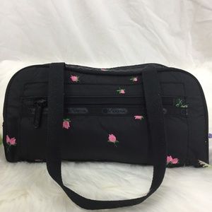 Small LeSportsac Black Embroidered Rose Handbag